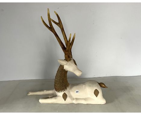 Large cream/gold painted ceramic stag, unnamed. 31" w x 31"h