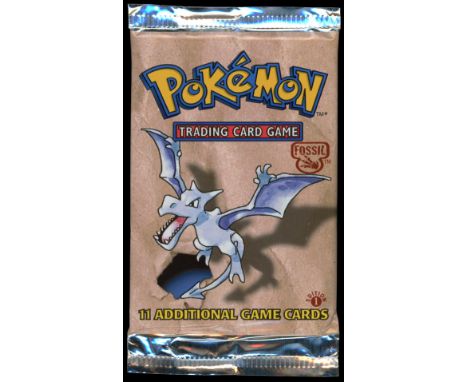 SGB report:&nbsp;This lot includes a heavy 1st Edition Fossil booster pack featuring the Aerodactyl artwork, originating from