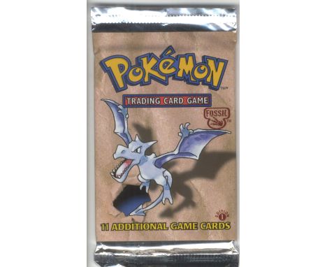 SGB report:This lot features a heavy 1st Edition Fossil booster pack with Aerodactyl artwork, weighing in at 21.01g and in ex