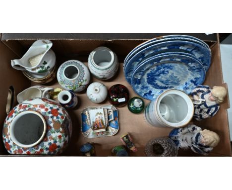Five various early 19th century blue and white printed plates to/w Regency Spode jug with green floral painted decoration, st