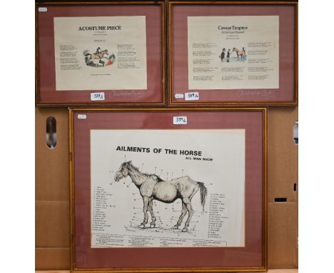 Three prints after Cecil Aldin relating to fox and hounds to/w 'A Costume Piece' and 'Caveat Emptor', two hand-coloured print