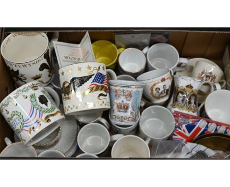 Three Wedgwood Richard Guyatt design commemorative mugs, 1969 Caernarvan Investiture, 1973 Royal Wedding and 1976 US Independ