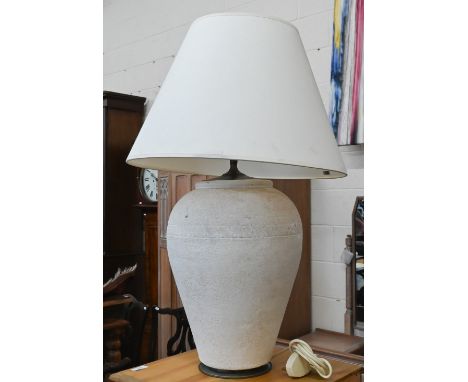 A 'Greek Urn' terracotta and brass mounted table lamp with painted stone effect textured finish, 53 cm high&nbsp; 