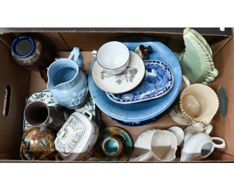 Mixed ceramics including 19th century Liverpool china monochrome-printed tea cup and saucer, blue and white pickle dish, flor
