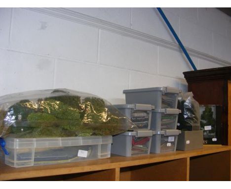 Various model train accessories, including trees 