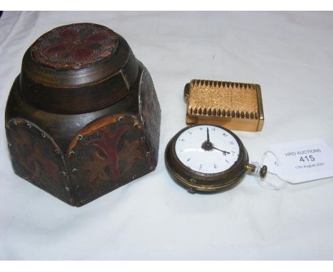 A pair cased pocket watch, inkwell and retro lighter 