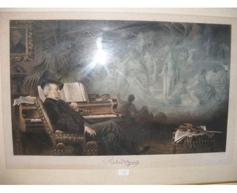 A coloured print of Richard Wagner - 50cm x 75cm - framed and glazed 