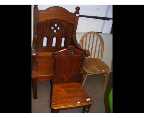 A Wainscot style chair, Victorian hall chair, together with an Ercol chair 