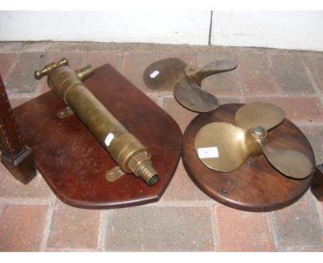 Two bronze propellers, together with a bronze water pump  