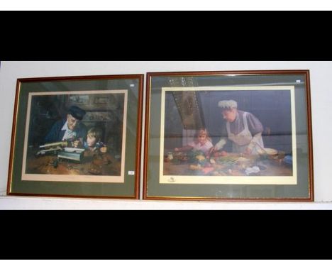 A large coloured print by David Sheppard 'Grandpa's Workshop' together with 'Granny's Kitchen' signed in pencil by the artist