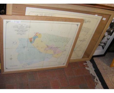 A framed and glazed print of 'Captain Scotts Last Birthday Dinner 6th June 1911' together with three framed and glazed maps o