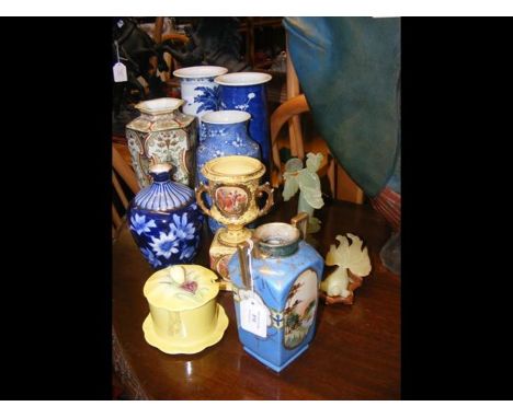 A quantity of Oriental collectables including jade? fish and jade? geisha CONDITION REPORTgood condition - some dirt marksas 