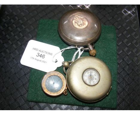 A silver full hunter pocket watch together with pocket compass and 15ct cased pendant compassCONDITION REPORTsmall compass is