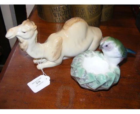 A KPM ceramic camel together with a KPM birdCONDITION REPORTgood condition
