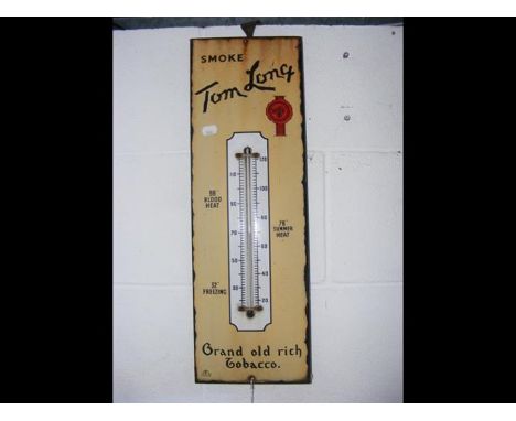 An original 'Smoke Tom Long' enamel advertising sign with central thermometer - 57cm x 19cm CONDITION REPORTBy our judgement,