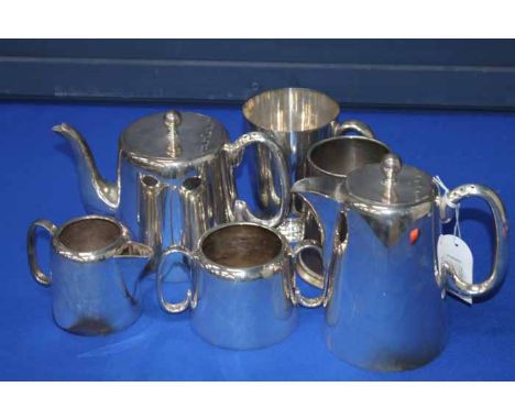 SILVER PLATED 'HOTELWARE' FOUR PIECE TEA SERVICE
comprising a teapot, water pot, sugar and cream; together with two Sheffield