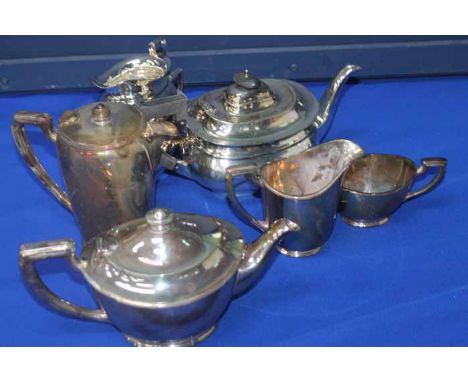 SILVER PLATED FOUR PIECE TEA SERIVCE 
together with a silver plated three piece tea service