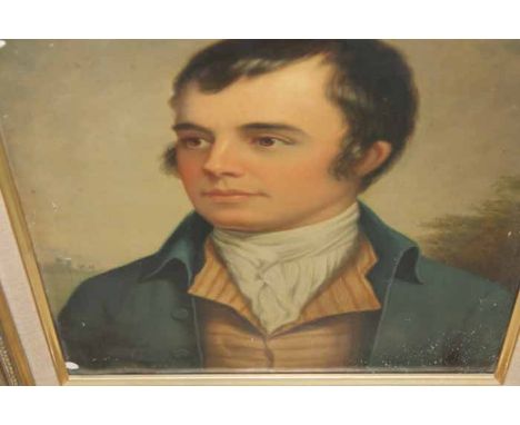 THREE PAINTINGS
including an early 20th century copy of original Robert Burns portrait by Alexander Nasmyth, a landscape wate