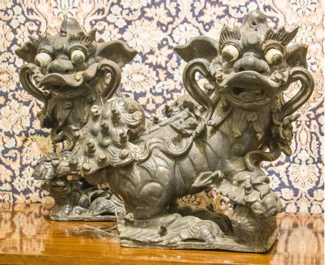 FU DOGS, a pair, 20th century ceramic, 44cm H. (with faults) (2)