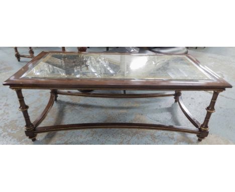 COFFEE TABLE, with an eglomisé mirrored top, 140cm L x 70cm D x 52cm H; plus lamp table to match, 81cm W x 61cm D x 65cm H. (