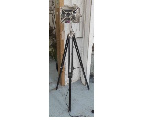 FLOOR LAMP, vintage studio light inspired design, on ebonised tripod, 168cm H.