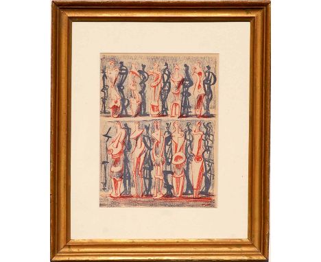 HENRY MOORE, rare lithograph 'Standing figures', 1951 suite: Jazz, printed in Paris, 31cm x 24cm.