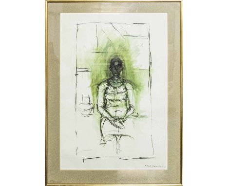 ALBERTO GIACOMETTI 'Standing figure', lithograph signed in stone and framed, 62cm x 37cm.