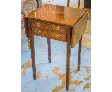 BEDSIDE/LAMP TABLES, a pair, George III design flame mahogany each with two drawers and twin flap tops, 46cm x 69cm H x 39cm 