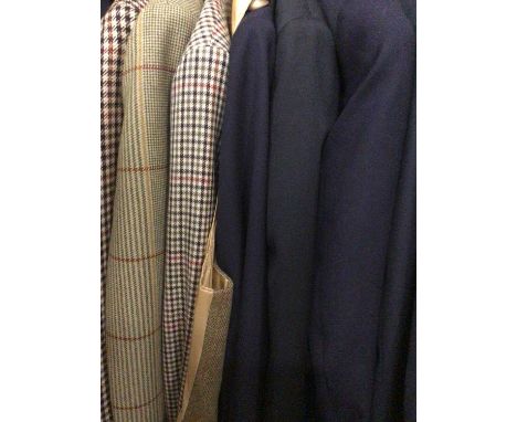 Gentlemen's jackets including tweed by Bertie Wooster, Chatsworth and Aquascutum, tweed waistcoat by Ray Ward, Two navy blaze