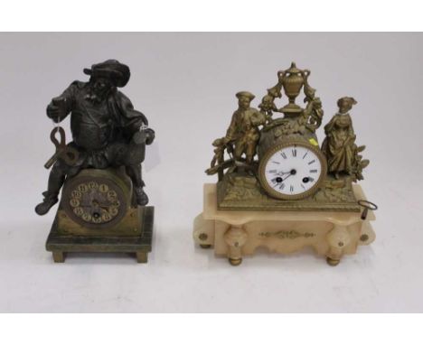 Early 20th century Continental novelty mantel clock on the theme of Falstaff sat astride a barrel, 31cm high together with a 