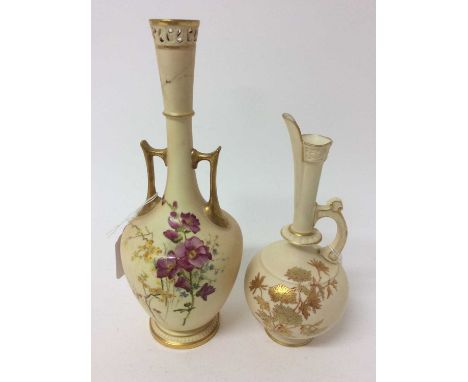 Two Royal Worcester blush ivory vases, 19cm and 24.5cm heightCondition report: Taller vase has top part of the neck broken in