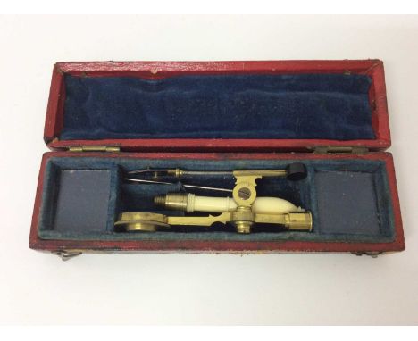 Early 19th century entomologist’s pocket specimen magnifier / compass microscope, brass with turned ivory handle, in original