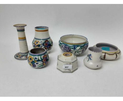 Collection of Poole Carter Stabler Adams pottery, including bowls, vases, etcCondition report: Candle stick- two hairline cra