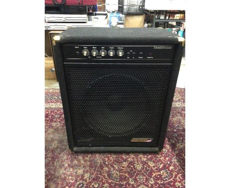 Carlsbro Bass Bomber amplifier together with a small Squier practise amp