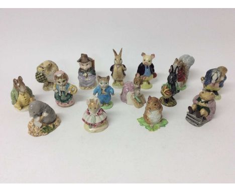 Twelve Beswick Beatrix Potter figures - Diggory Diggory Delvet, Timmy Tiptoes, Pilgling Bland, Cousin Ribby, Mr Benjamin Bunn