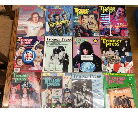 Collection 1970s/1980s Trouser Press Magazine, covers including The Sex Pistols, The Clash, The Who, Rolling Stones, Blondie 