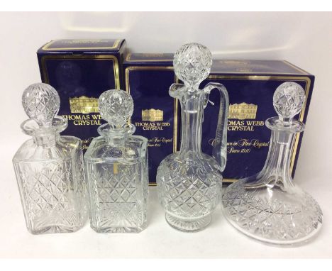 Four pieces of Thomas Webb Wellington pattern glassware to include ships decanter, two other decanters and a claret jugCondit