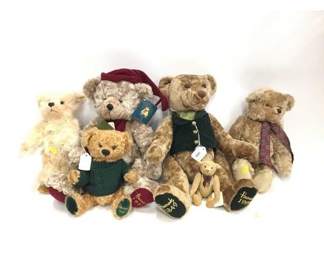 Harrods bears including two 1999 bears and 1998. A small Steiff bear 005015 and a small Steiff ceramic bear.