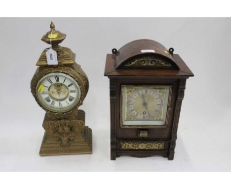 Ornate American mantel clock in gilt case By the Ansonia Clock Co. New York and another oak cased Automatic Memorandum mantel