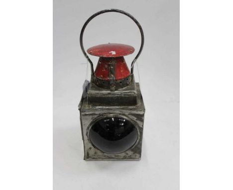 Old railway lamp, marked 'L.T' in raised lettering, 39cm height including handle