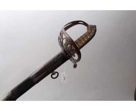 Victorian 1827 Pattern Rifle Regiment Officers' sword with steel Gothic hilt, etched fullered blade in steel mounted leather 