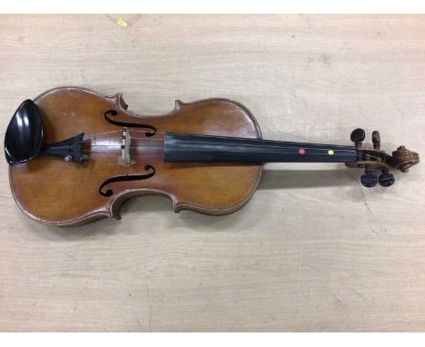 Antique German violin, the paper label reading 'Manufactured in Berlin - Copy of Joseph Guarnerius', one piece back measuring