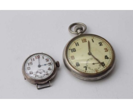 Second World War G.S.T.P open face pocket watch, with white enamel dial, luminous Arabic numerals, minute, subsidiary seconds