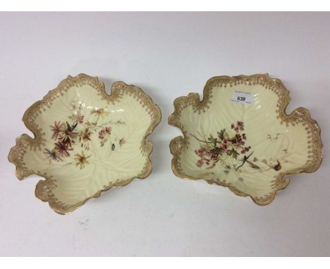 Pair of Royal Worcester blush ivory dishes, of leaf form, 24cm acrossCondition report: Both dishes are in very good condition