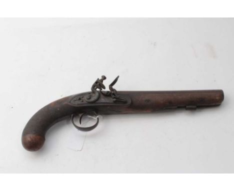 Early 19th century Flintlock Officers' pistol by Henry Nock with signed lock, side safety and roller frizzen, .750 musket bor