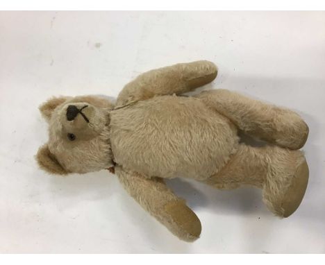Steiff bear, mid-century. Pale blond mohair plush, button in ear and stitched nose.