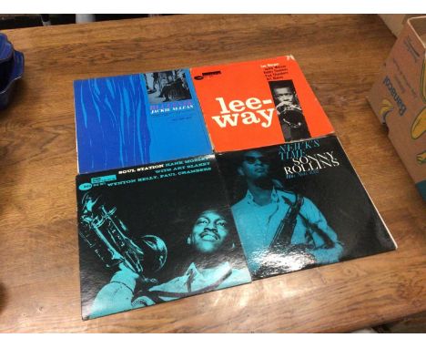 Four LP records on the Blue Note label, including Bluesnik, Jackie McLean, 4067; Lee-Way, Lee Morgan, 4034; Newk's Time, Sonn