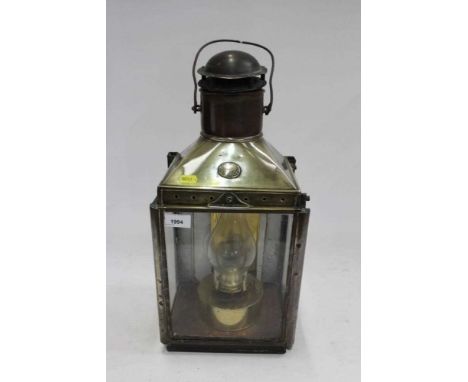 Large brass hanging oil lamp / lantern