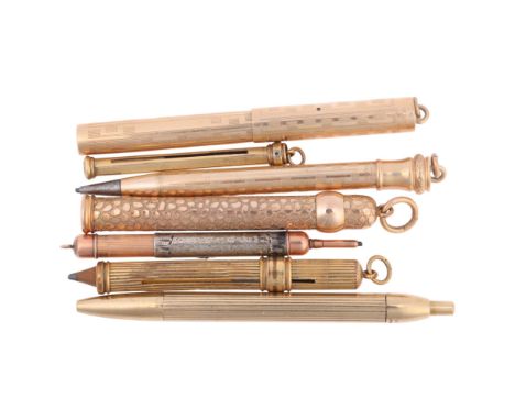 7 Antique gold plated pens and propelling pencils . Condition Report:Lot sold as seen unless specific item(s) requested