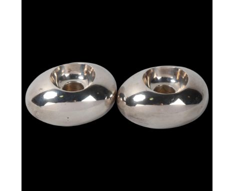 CARL M COHR - a pair of Danish modernist silver plated candlestick holders, length 9cmNo damage or repair